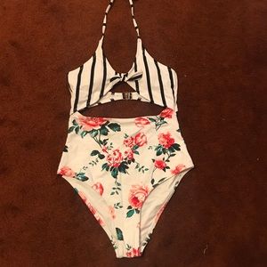 Floral & Striped One Piece Swimsuit by Cupshe